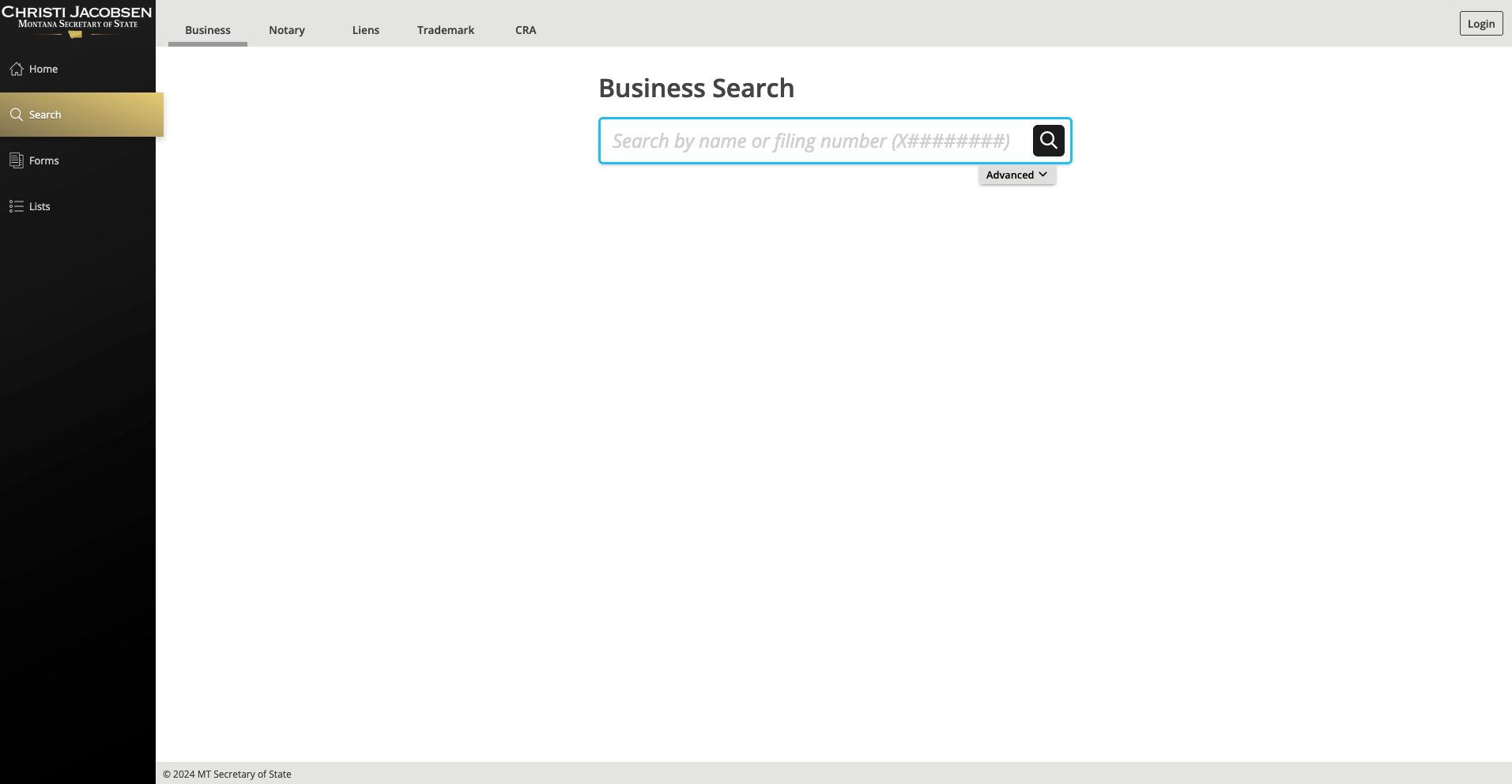 Access the Business Entity Search Page