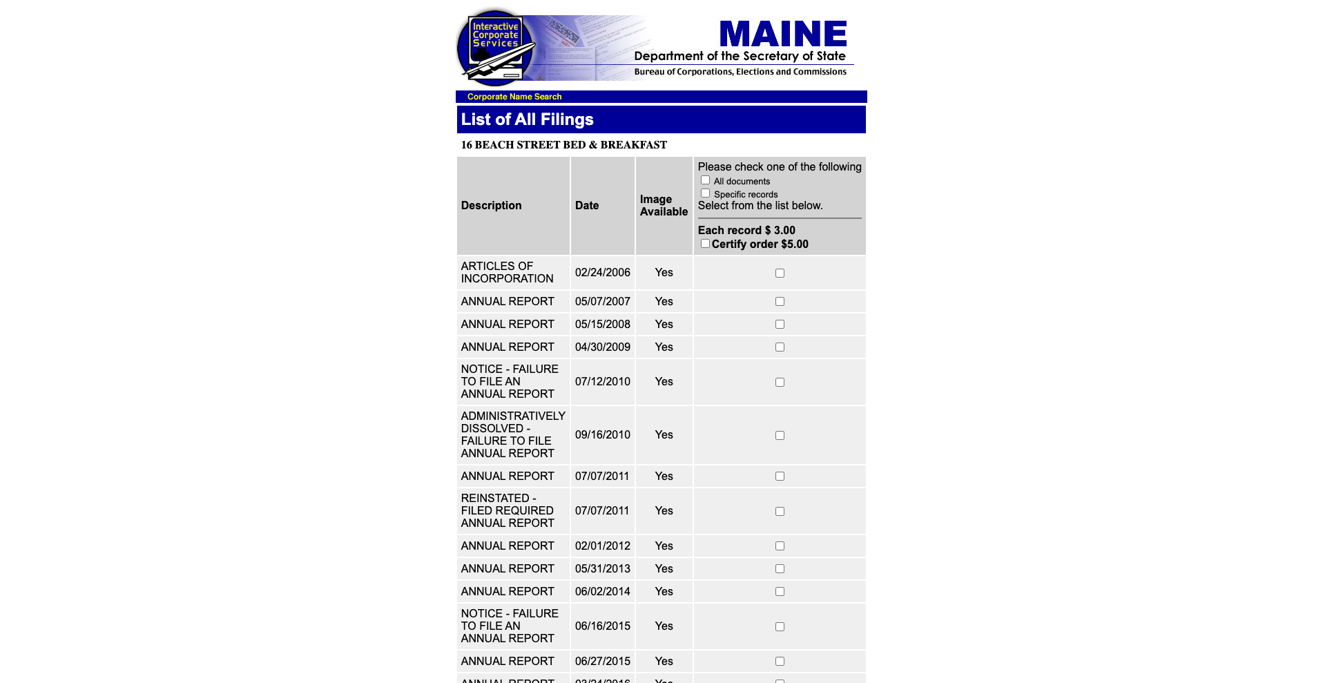 Getting More information from Maine Secretary of State Business Search