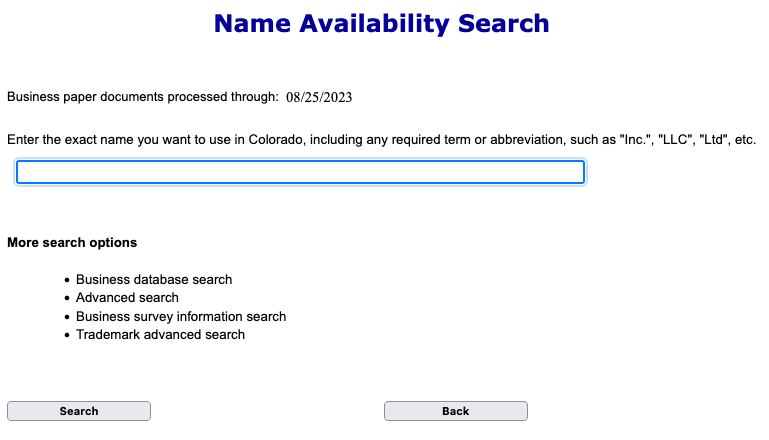 Name Availability Search Option