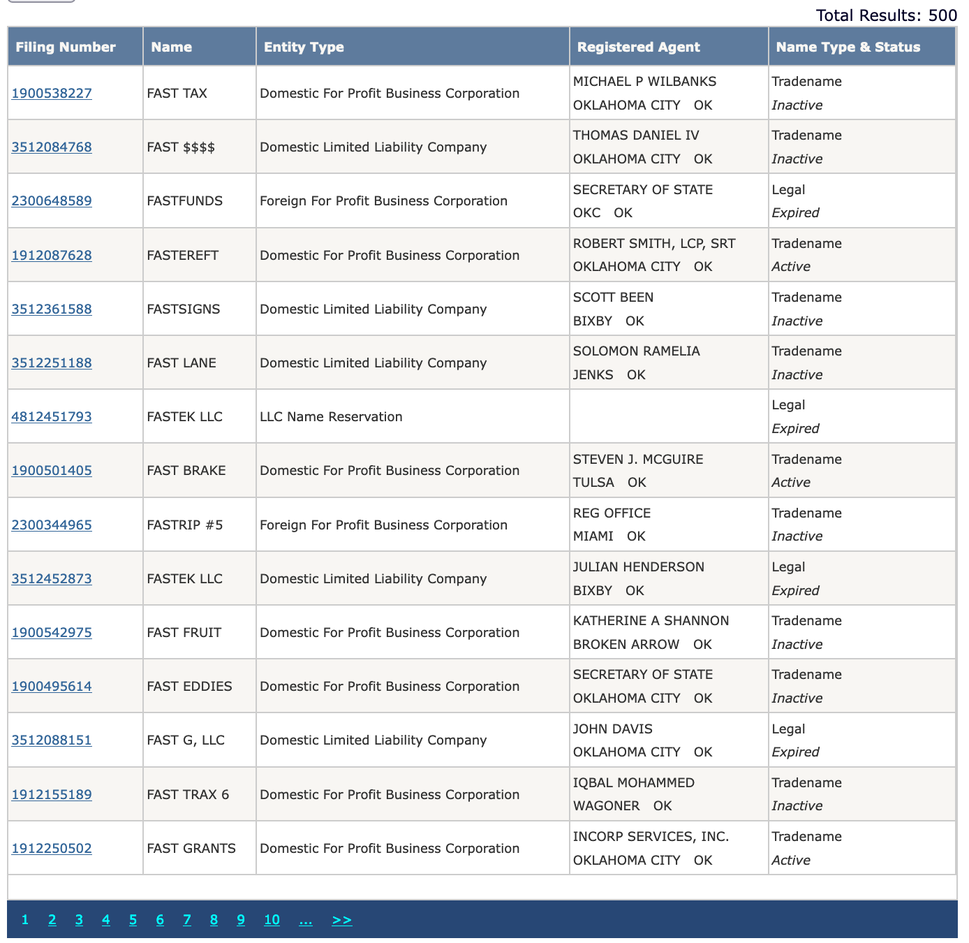 Navigating the Oklahoma Search Results