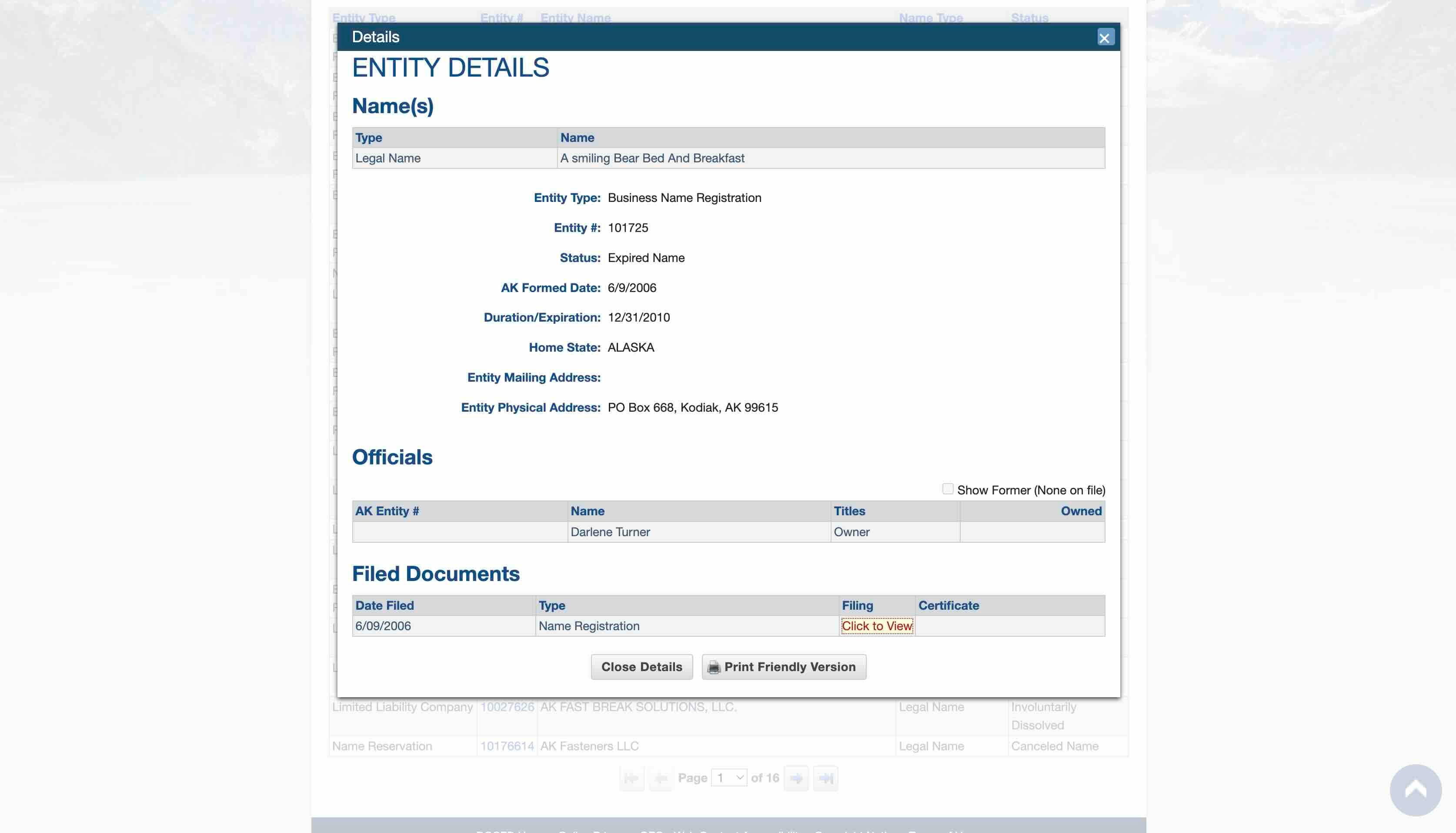 Obtain Detailed Entity Information of an Alaska Business