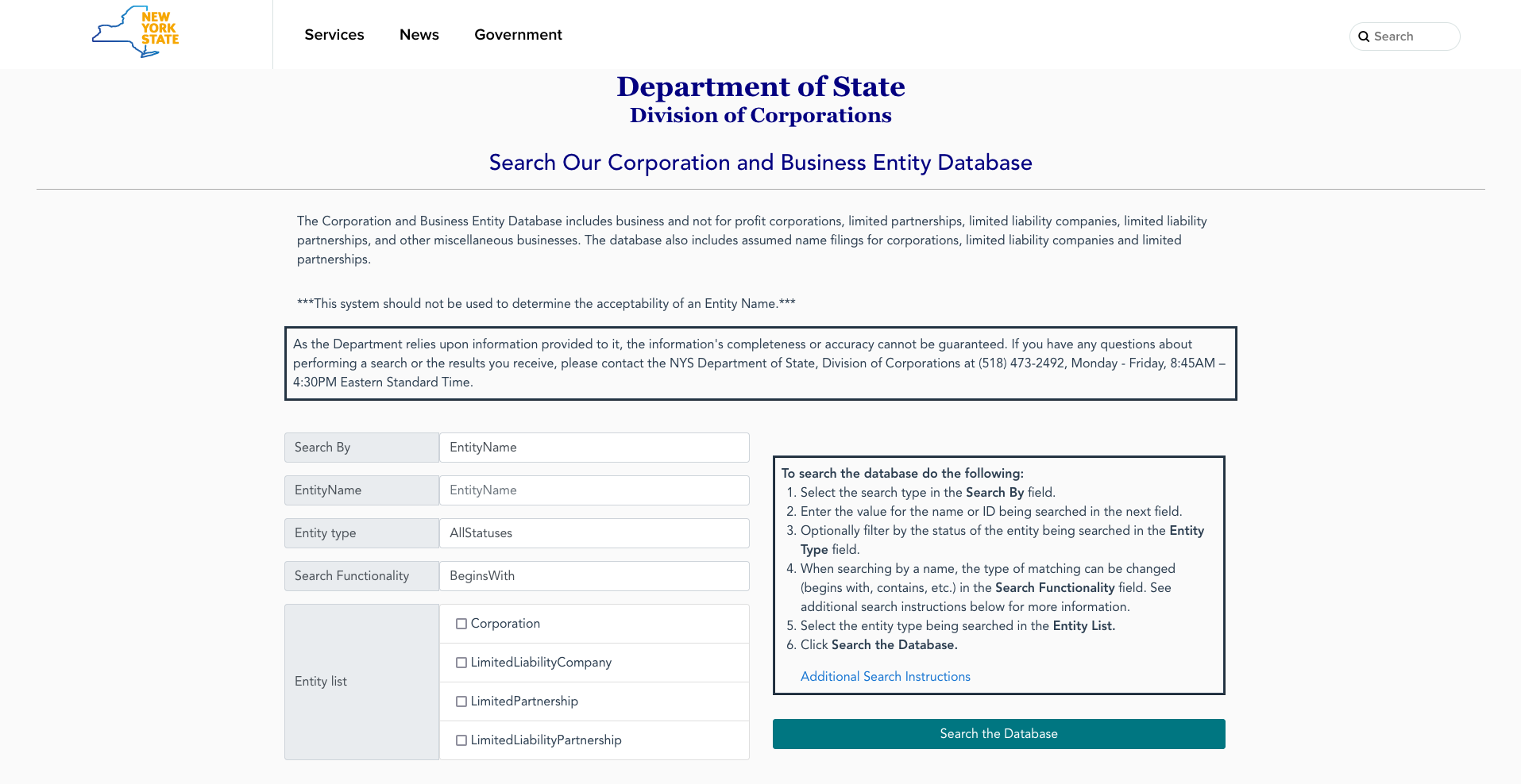 Overview of the NY SOS Search Portal
