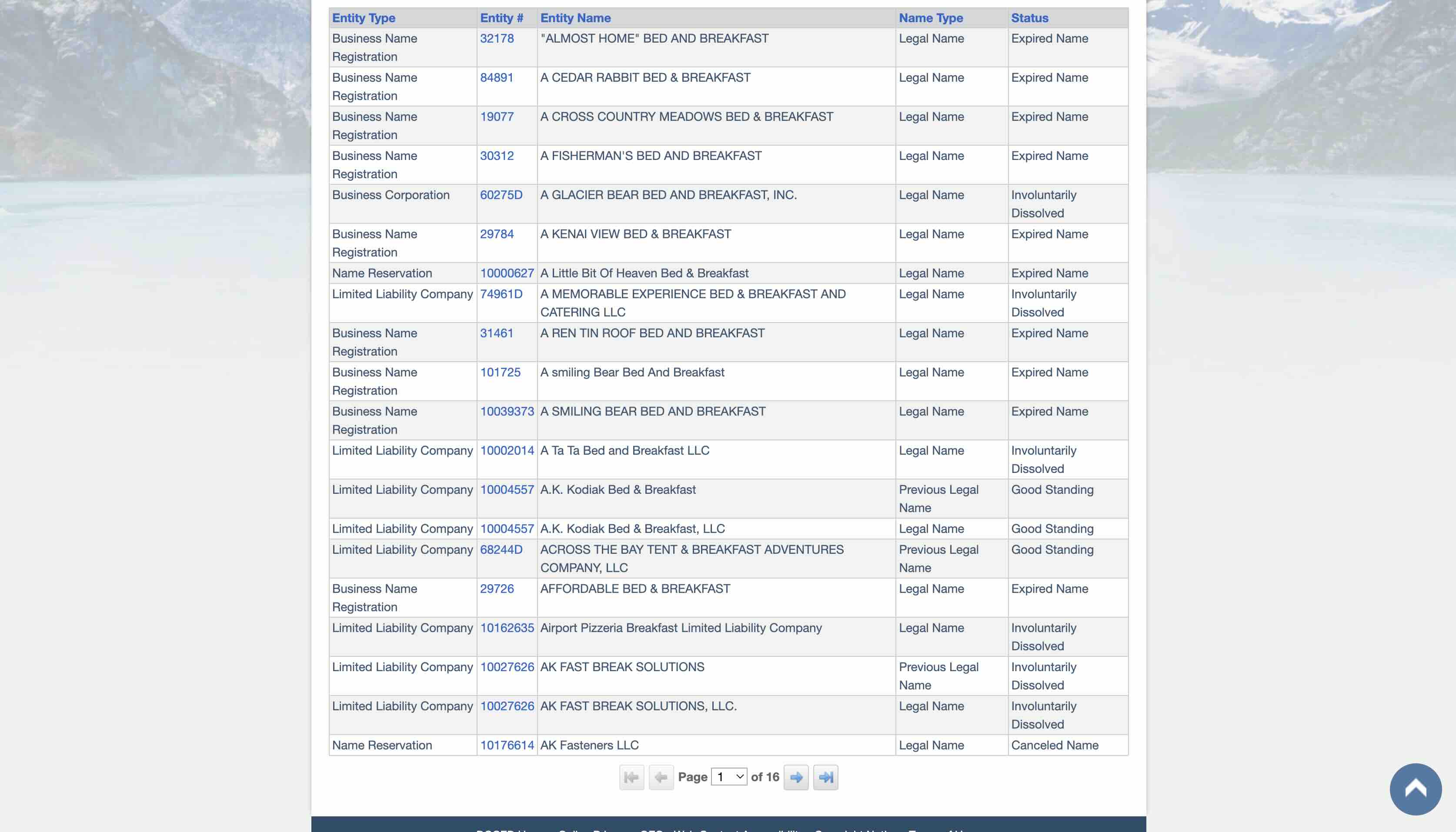 Review Search Results of AK SOS Search