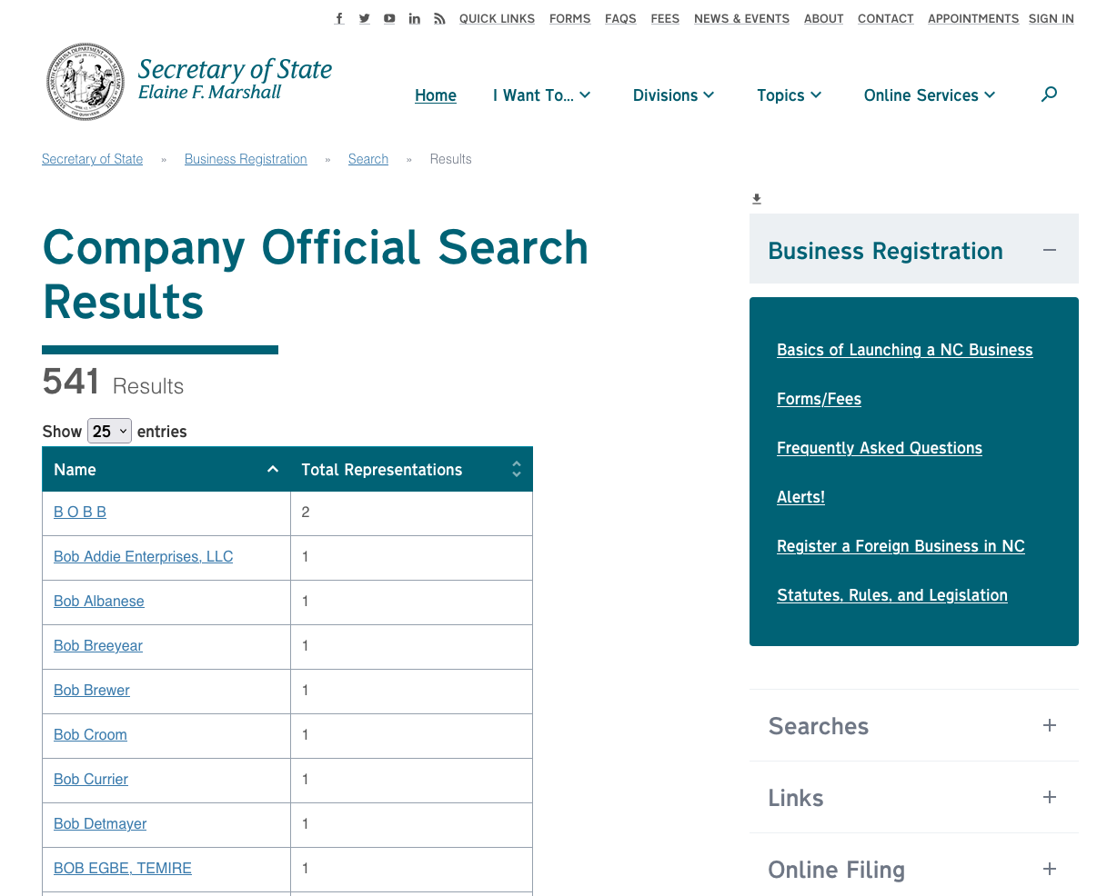 Search by Company Officials