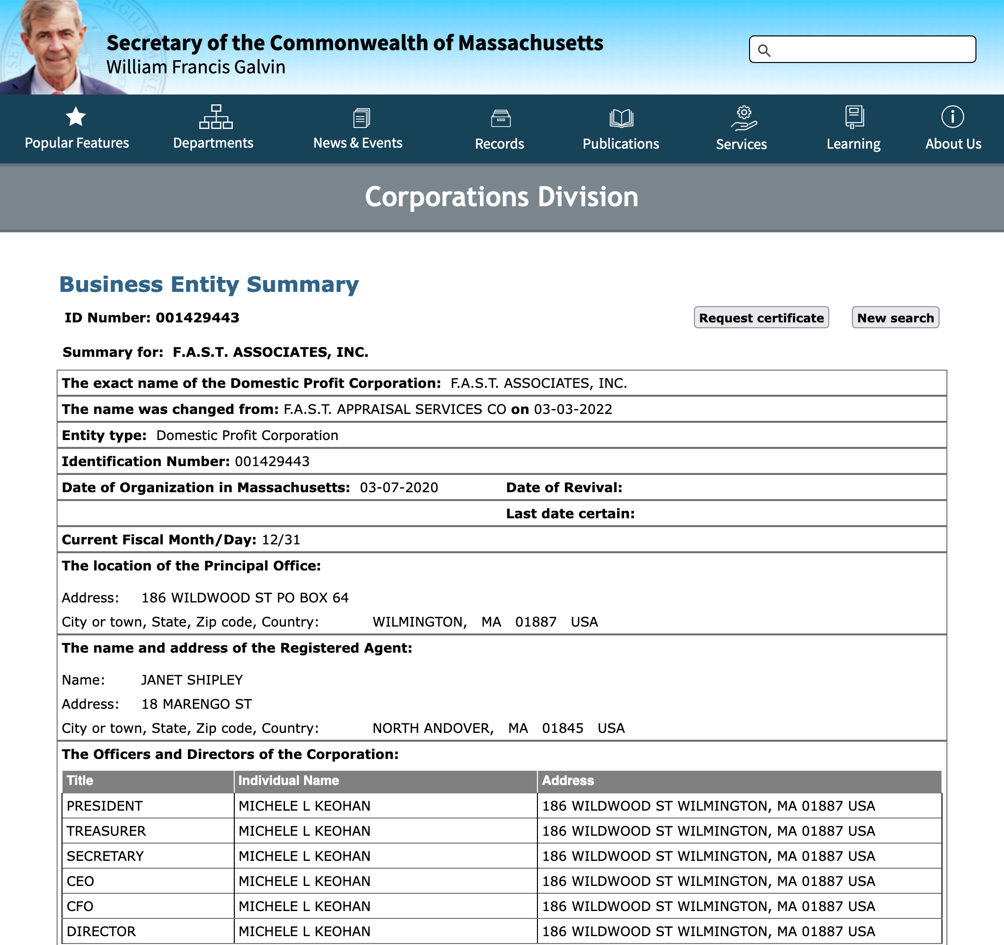 Understanding Massachusetts Business Entity Single Search Results