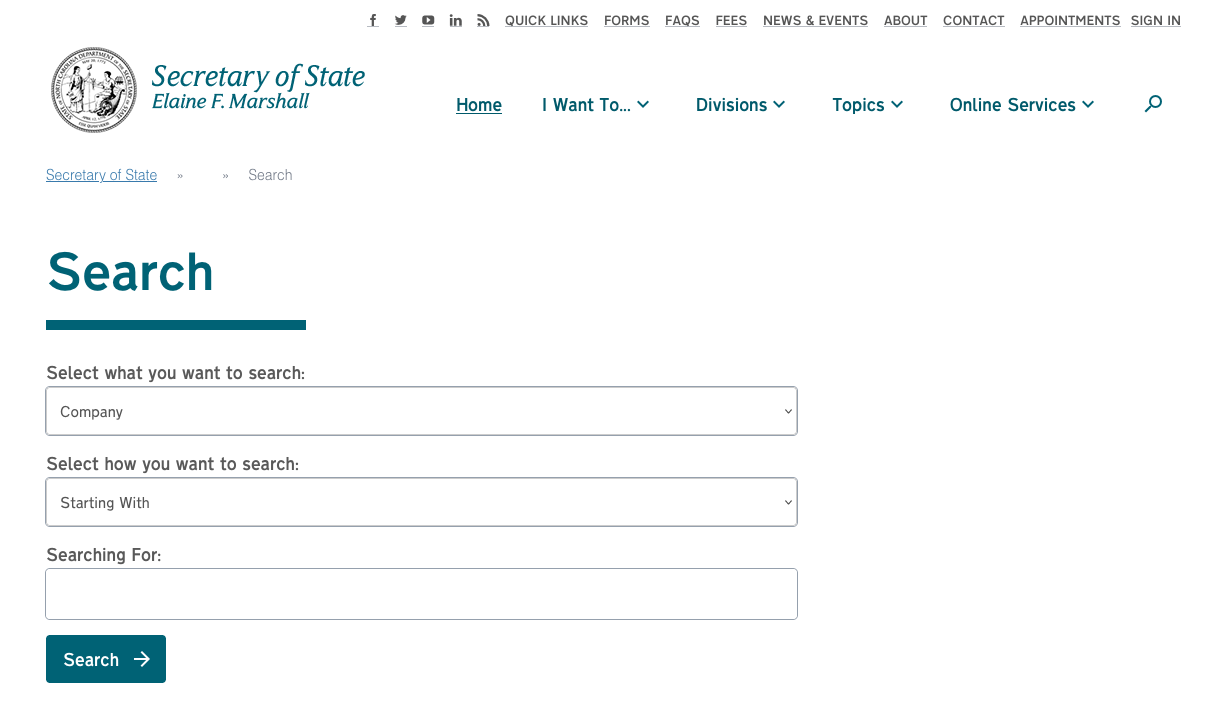 Using the Business Entity Search Function in NC