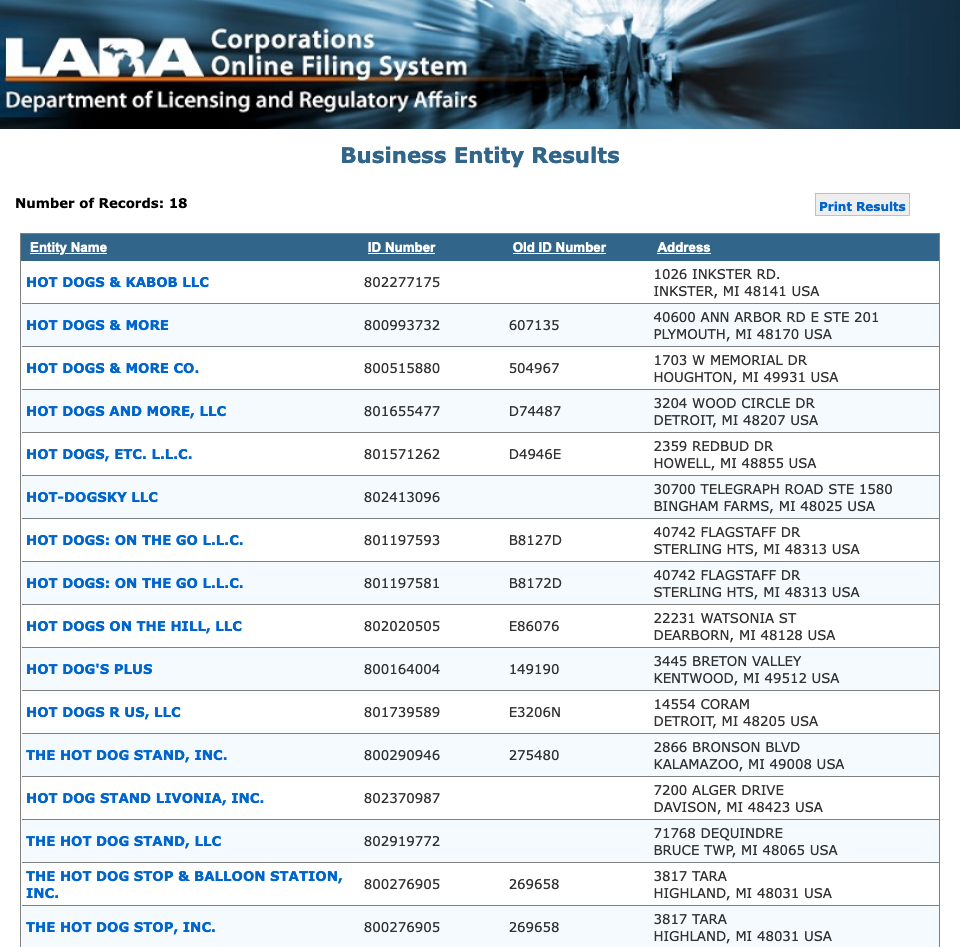 Utilizing Keywords to Find the Michigan Business Entity - Step 2